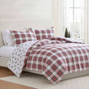 Martha Stewart -  3pc Full/Queen Yuletide Spruce Plai Red